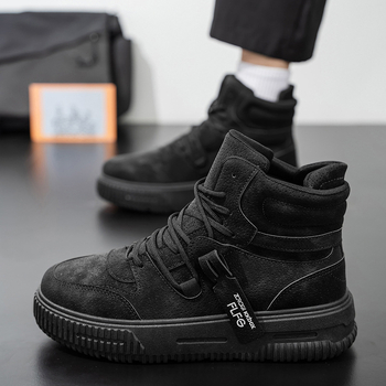 Ανδρικά Παπούτσια Σκέιτ Με Ψηλό Άνω Μέρος, Δερμάτινο Επάνω, PVC Σόλα, Με Κορδόνια, Παχιά Σόλα, Υψηλό Άνοιγμα