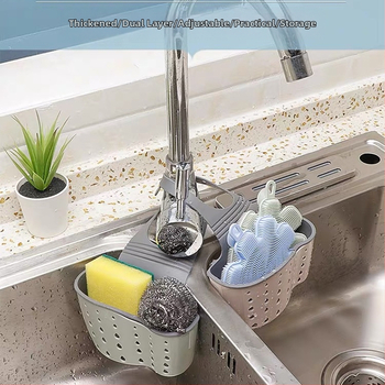 Nerūdijančio plieno virtuvės kriauklės pakabinamas nusausinimo krepšys – be gręžimo, organizatorius kempinėms ir skudurėliams