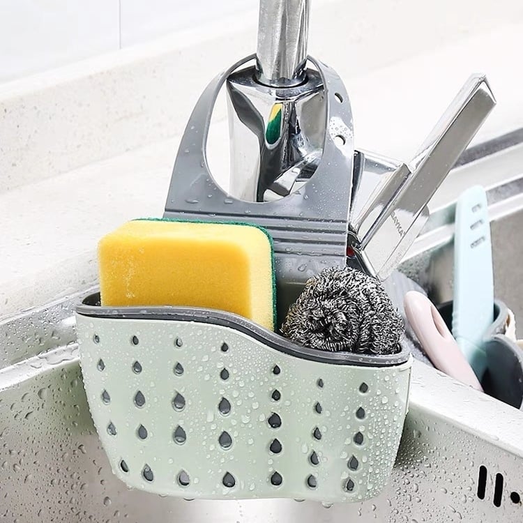 Nerūdijančio plieno virtuvės kriauklės pakabinamas nusausinimo krepšys – be gręžimo, organizatorius kempinėms ir skudurėliams