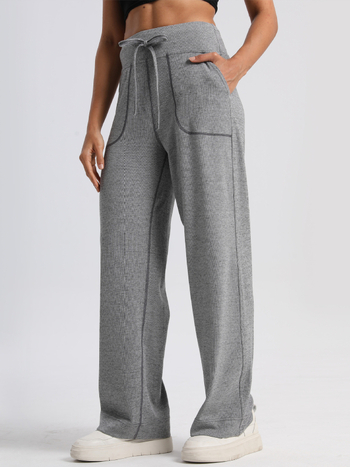 Женски плетени панталони с свободен силует, широки крачоли, висока талия, дълги, ежедневен японско-корейски стил, полиестер и вискоза, без гладене, есен 2024