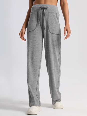 Женски плетени панталони с свободен силует, широки крачоли, висока талия, дълги, ежедневен японско-корейски стил, полиестер и вискоза, без гладене, есен 2024