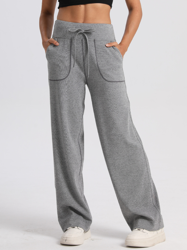 Moteriški megzti plačios kelnės su aukštu juosmeniu, ilgos, kasdienio japonų/korejiečių stiliaus, poliesterio ir viskozės mišinys, be lyginimo, rudens 2024