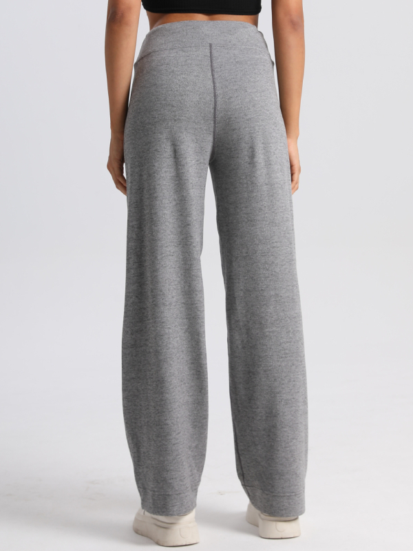 Moteriški megzti plačios kelnės su aukštu juosmeniu, ilgos, kasdienio japonų/korejiečių stiliaus, poliesterio ir viskozės mišinys, be lyginimo, rudens 2024