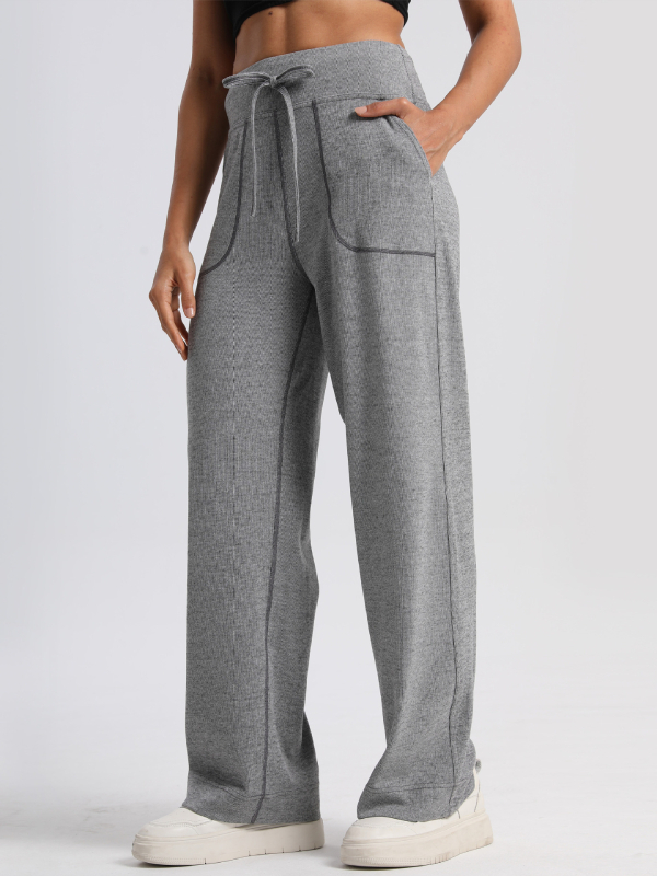 Moteriški megzti plačios kelnės su aukštu juosmeniu, ilgos, kasdienio japonų/korejiečių stiliaus, poliesterio ir viskozės mišinys, be lyginimo, rudens 2024