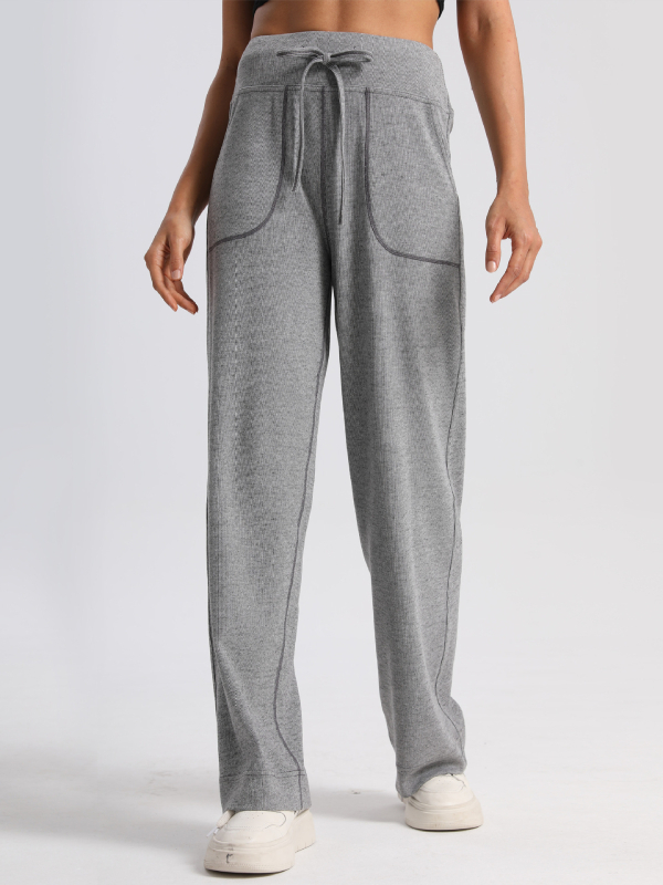 Moteriški megzti plačios kelnės su aukštu juosmeniu, ilgos, kasdienio japonų/korejiečių stiliaus, poliesterio ir viskozės mišinys, be lyginimo, rudens 2024