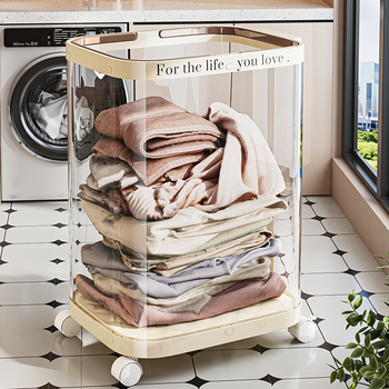 Sulankstoma skalbinių dėžė su ratukais, plastikinė, mobilus saugojimo organizatorius vonios kambariui