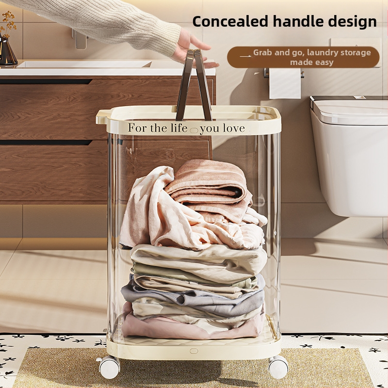Сгъваема кошница за пране с колела, пластмасова, мобилен органайзер за баня