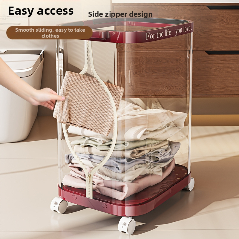 Сгъваема кошница за пране с колела, пластмасова, мобилен органайзер за баня