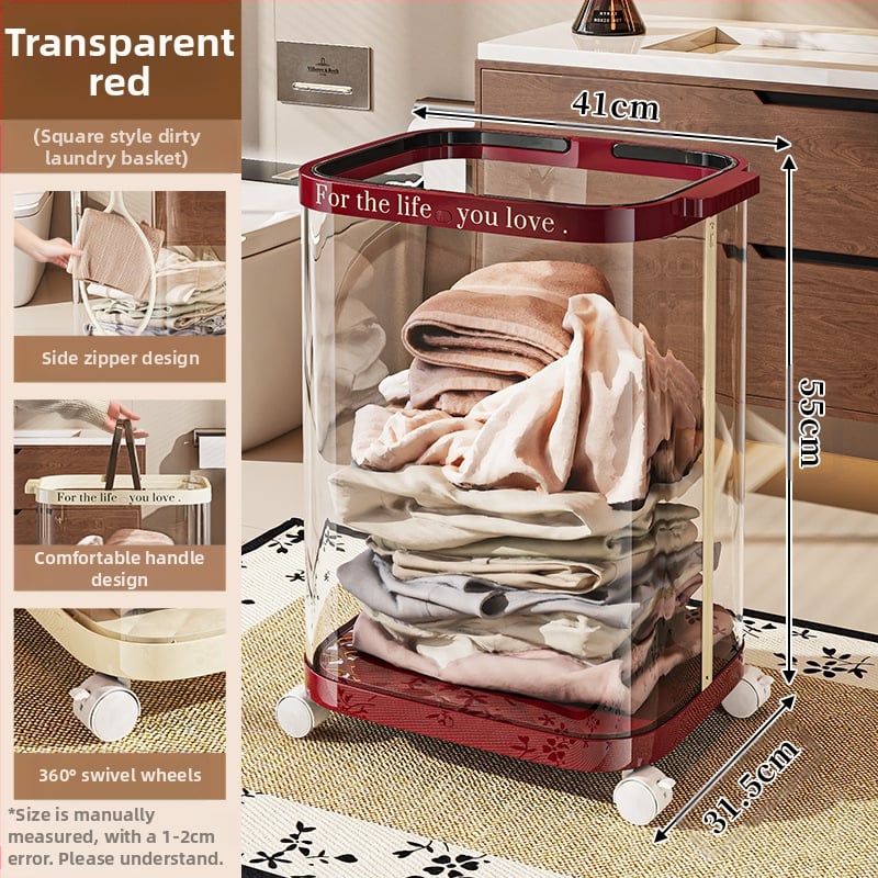 Sulankstoma skalbinių dėžė su ratukais, plastikinė, mobilus saugojimo organizatorius vonios kambariui