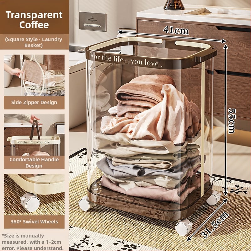 Sulankstoma skalbinių dėžė su ratukais, plastikinė, mobilus saugojimo organizatorius vonios kambariui