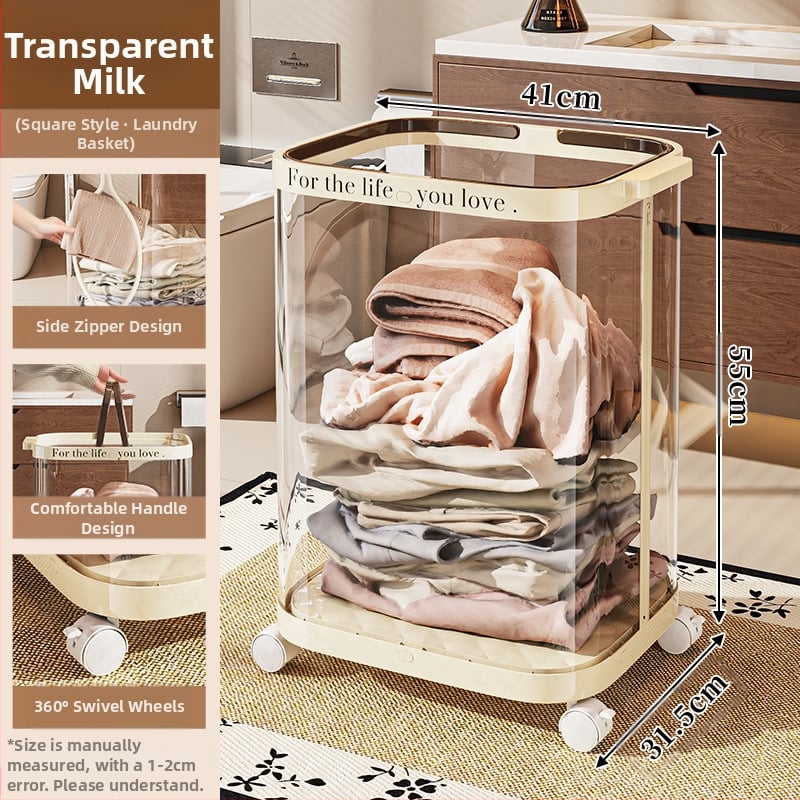 Sulankstoma skalbinių dėžė su ratukais, plastikinė, mobilus saugojimo organizatorius vonios kambariui