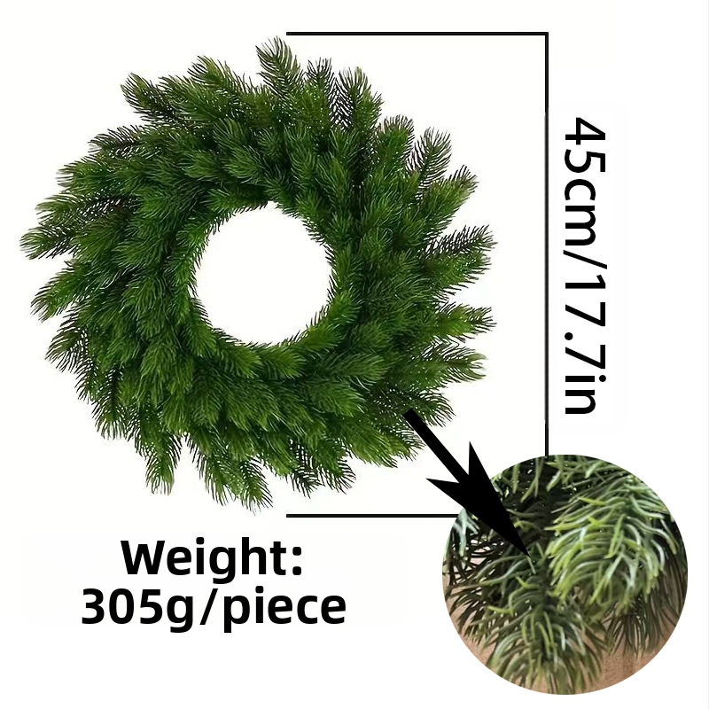 Umelý vianočný veniec s borovicovými konárikmi, plastový materiál, americký štýl, čiastočne ručne, čiastočne mechanicky