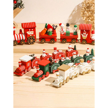 Fából készült négyrészes vonat dísz Karácsonyi dekoráció