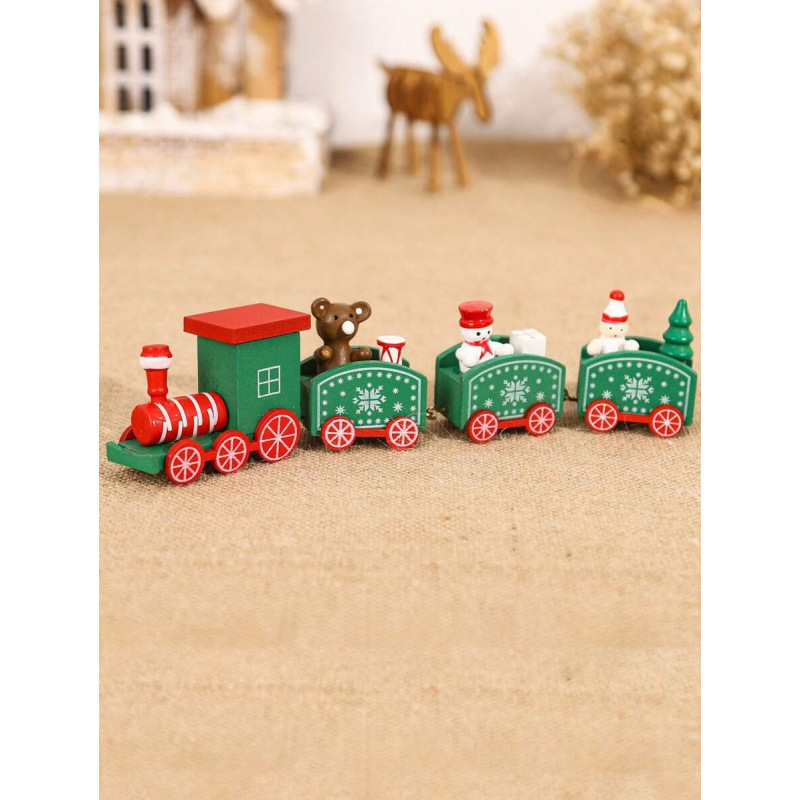 Fából készült négyrészes vonat dísz Karácsonyi dekoráció