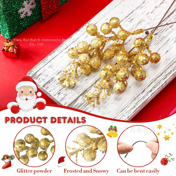 10 darabos, élethű karácsonyi aranyporos bogyó függő dísz, ideális a fa és a ház dekorációjához, modell WG425, anyagok: hab, papír, egyéb