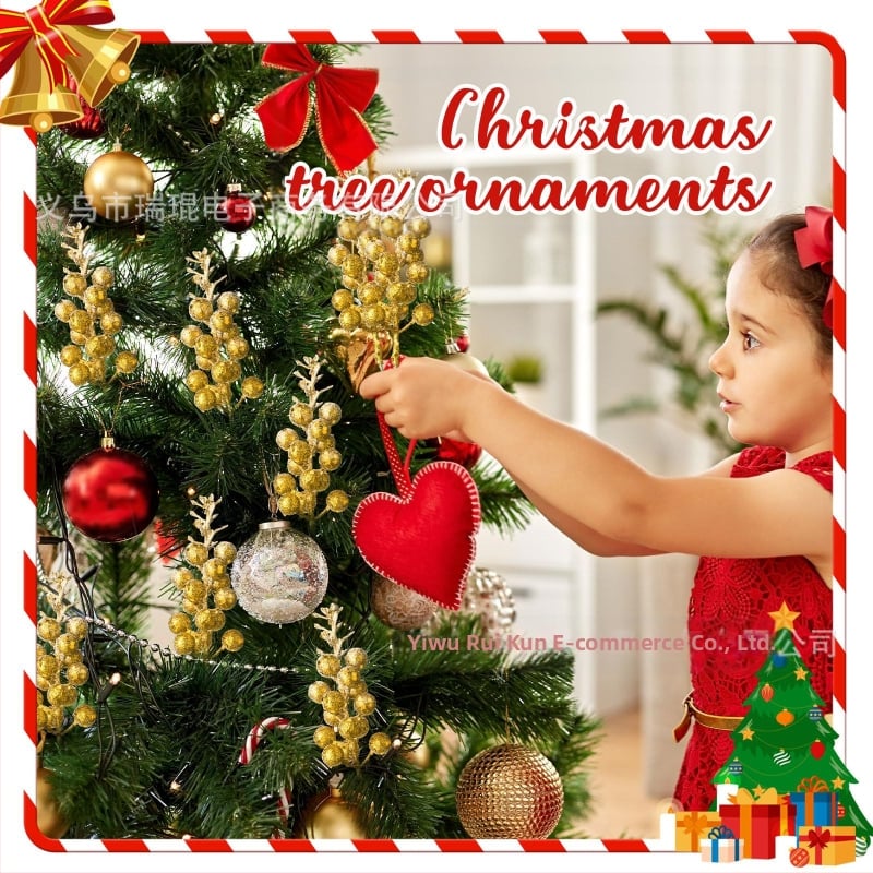 10 darabos, élethű karácsonyi aranyporos bogyó függő dísz, ideális a fa és a ház dekorációjához, modell WG425, anyagok: hab, papír, egyéb