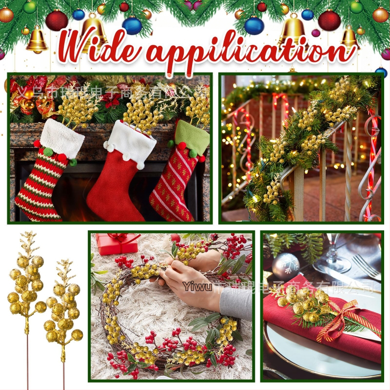 10-dielny set realistických vianočných ozdô s zlatým práškom – visia ozdoby na strom, vence a domov dekor, model WG425, materiály: pena, papier, ďalšie