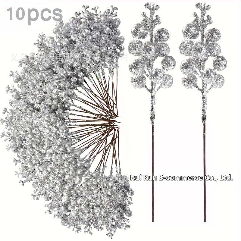 10 darabos, élethű karácsonyi aranyporos bogyó függő dísz, ideális a fa és a ház dekorációjához, modell WG425, anyagok: hab, papír, egyéb