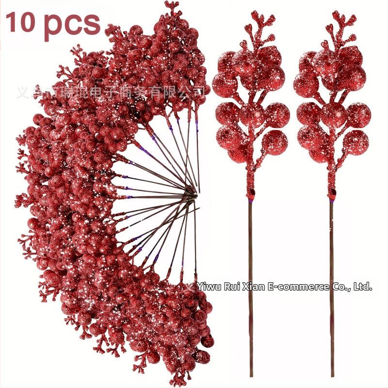 10 darabos, élethű karácsonyi aranyporos bogyó függő dísz, ideális a fa és a ház dekorációjához, modell WG425, anyagok: hab, papír, egyéb