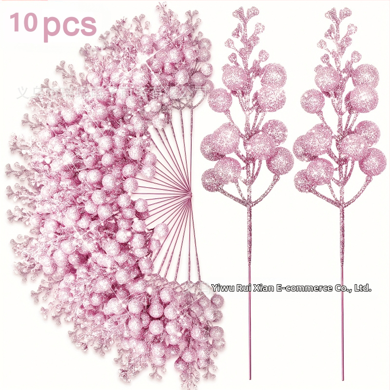 10 darabos, élethű karácsonyi aranyporos bogyó függő dísz, ideális a fa és a ház dekorációjához, modell WG425, anyagok: hab, papír, egyéb
