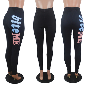 D9323 Полиестерни прави панталони със средна талия, принт с букви, дамски йога панталони
