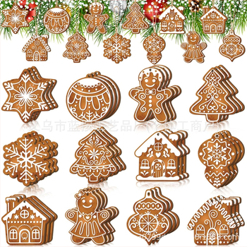 Fából készült akasztós dekoráció — karácsonyi hópehely és gyömbérsüti motívummal, modell LA-593, karácsonyi stílus