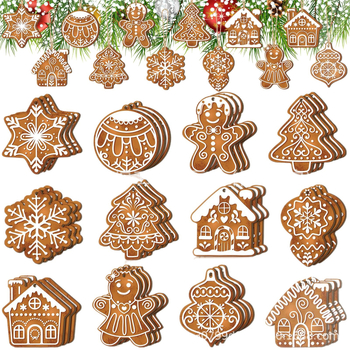 Ξύλινο κρεμαστό διακοσμητικό για τα Χριστούγεννα — δέντρο με χιονονιφάδα και μπισκότο τζίντζερ, μοντέλο LA-593, Χριστουγεννιάτικο στυλ