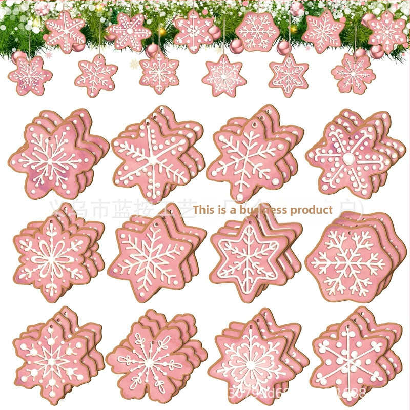 Fából készült akasztós dekoráció — karácsonyi hópehely és gyömbérsüti motívummal, modell LA-593, karácsonyi stílus