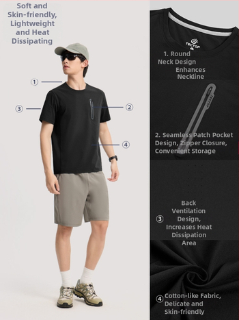 Ανδρικό T-shirt από Ice Silk Cotton, γρήγορο στέγνωμα, αναπνεύσιμο, UV προστασία, στρογγυλός λαιμός