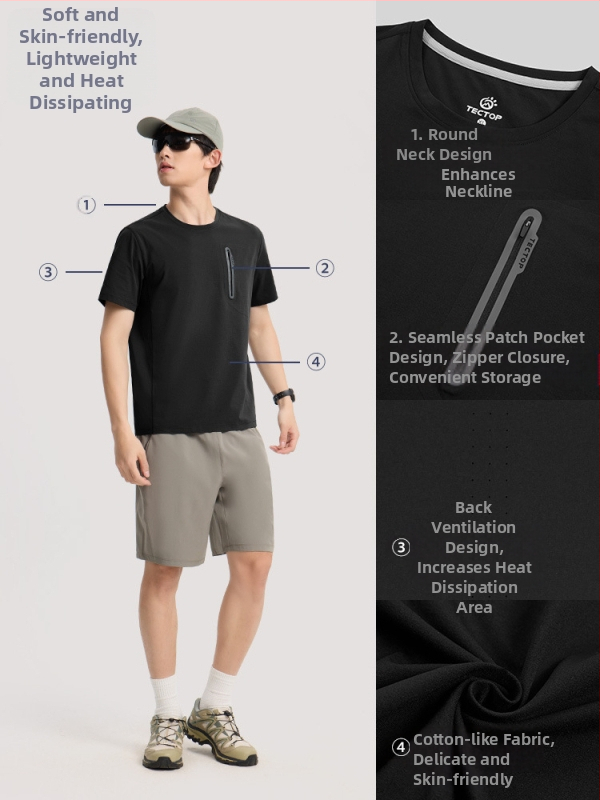 Мъжка тениска Ice Silk Cotton, бързосъхнеща, дишаща, UV защита, кръгло деколте