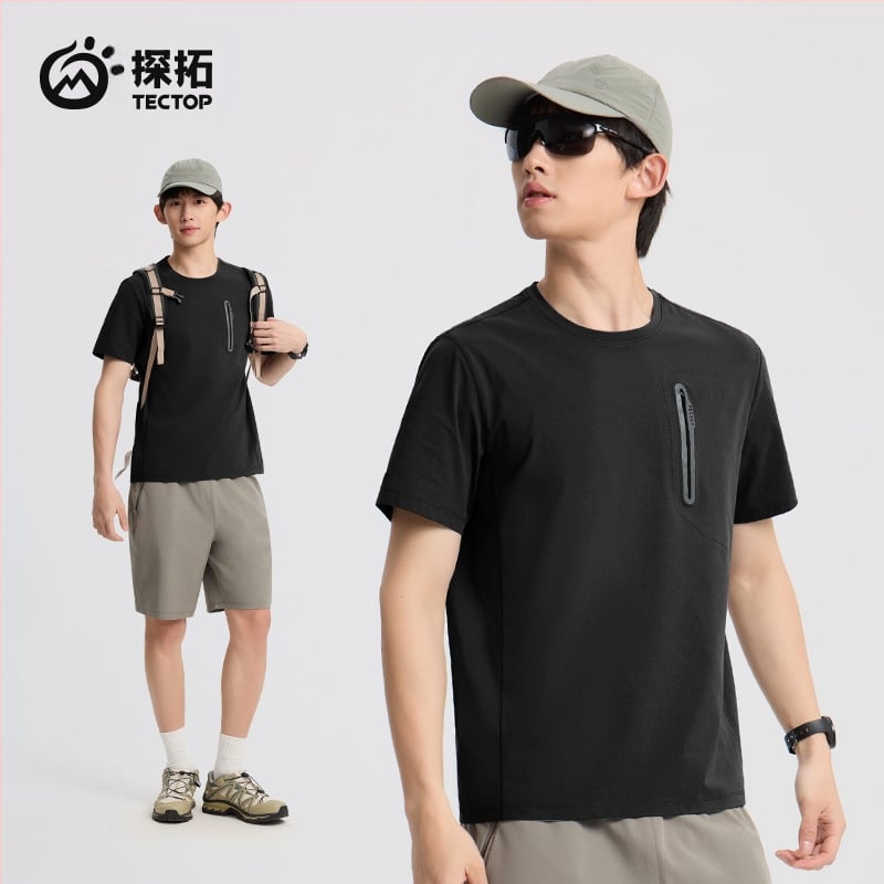 Ανδρικό T-shirt από Ice Silk Cotton, γρήγορο στέγνωμα, αναπνεύσιμο, UV προστασία, στρογγυλός λαιμός