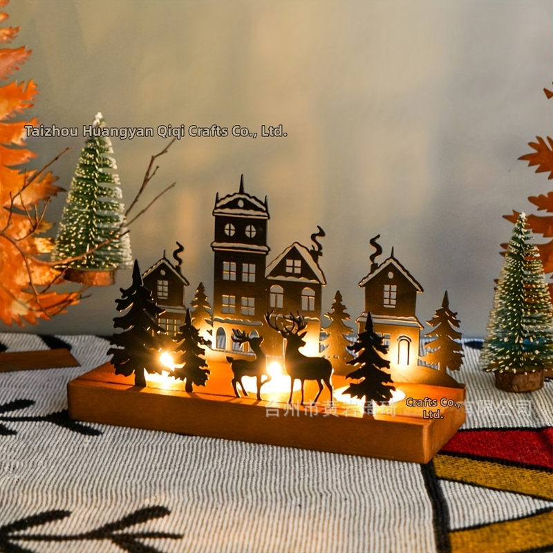 Дървен държач за свещи с дървена основа, дизайн на коледно дърво, модерен минималистичен стил за домашна украса