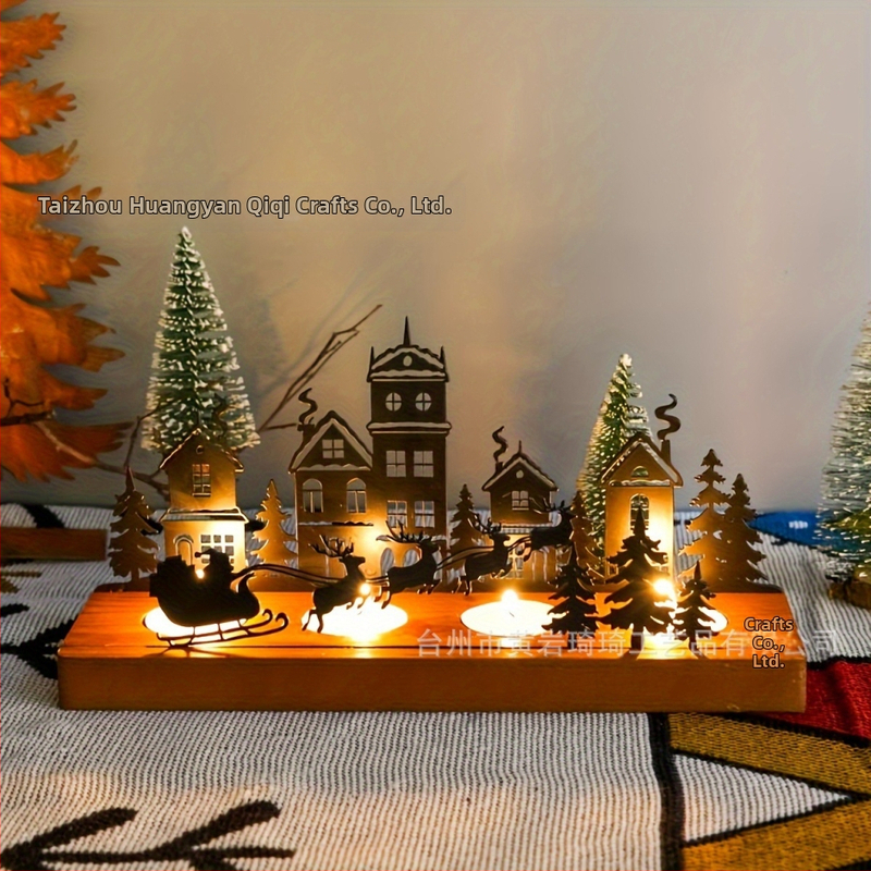 Дървен държач за свещи с дървена основа, дизайн на коледно дърво, модерен минималистичен стил за домашна украса