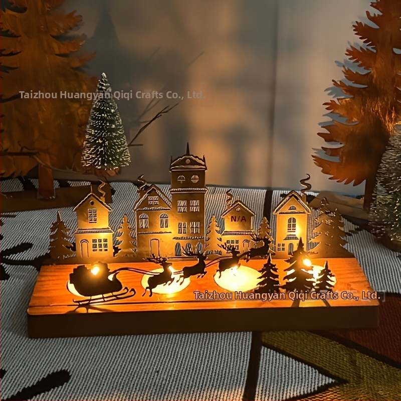 Дървен държач за свещи с дървена основа, дизайн на коледно дърво, модерен минималистичен стил за домашна украса