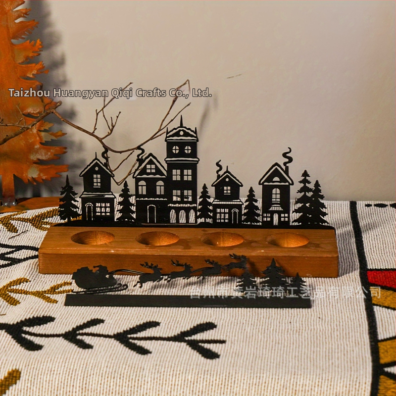 Fa gyertya tartó tömörfa alapzattal, karácsonyfa design, modern minimalista stílusú otthoni dekoráció