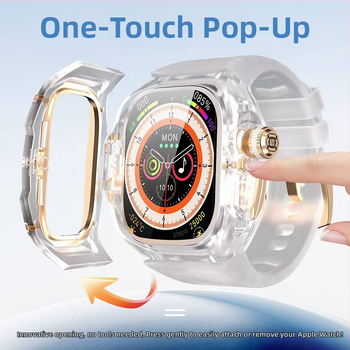 SHELLBOX Apple Watch Ultra apsauginė dėžutė – skaidrus kristalų stiliaus, atsparus kritimams, suderinama su Ultra 1/2/3, Medžiagos: fluorinė guma, silikonas, metalas
