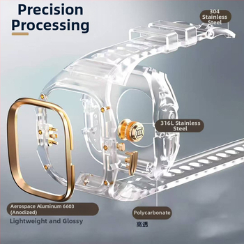 SHELLBOX Apple Watch Ultra apsauginė dėžutė – skaidrus kristalų stiliaus, atsparus kritimams, suderinama su Ultra 1/2/3, Medžiagos: fluorinė guma, silikonas, metalas