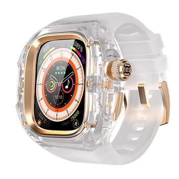 SHELLBOX Apple Watch Ultra apsauginė dėžutė – skaidrus kristalų stiliaus, atsparus kritimams, suderinama su Ultra 1/2/3, Medžiagos: fluorinė guma, silikonas, metalas