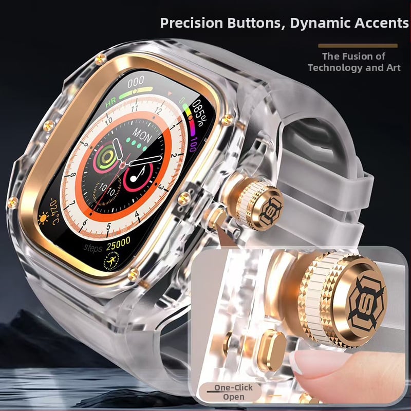 SHELLBOX Apple Watch Ultra apsauginė dėžutė – skaidrus kristalų stiliaus, atsparus kritimams, suderinama su Ultra 1/2/3, Medžiagos: fluorinė guma, silikonas, metalas