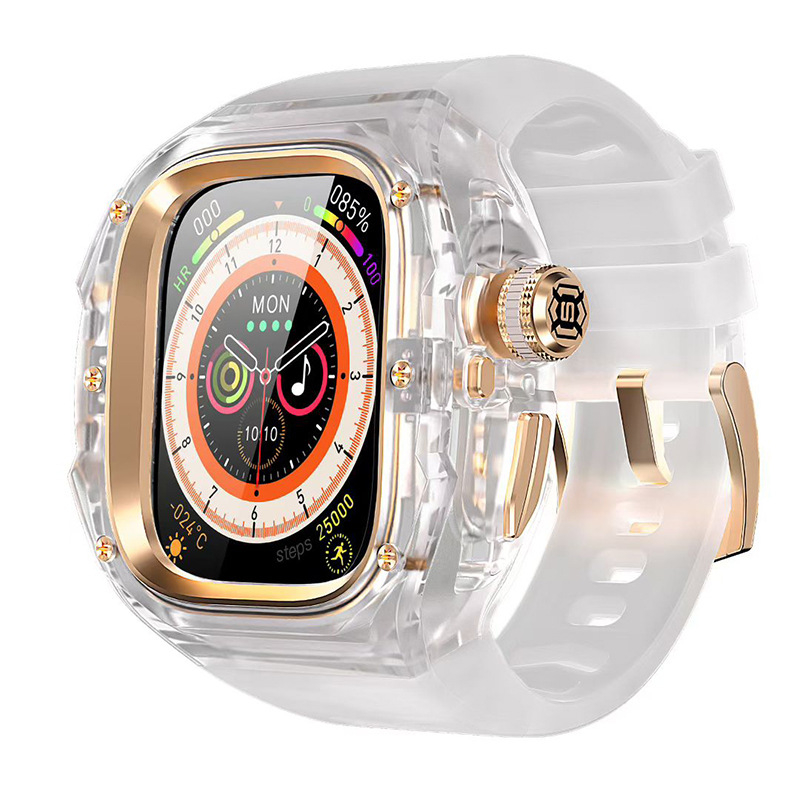 SHELLBOX Apple Watch Ultra apsauginė dėžutė – skaidrus kristalų stiliaus, atsparus kritimams, suderinama su Ultra 1/2/3, Medžiagos: fluorinė guma, silikonas, metalas