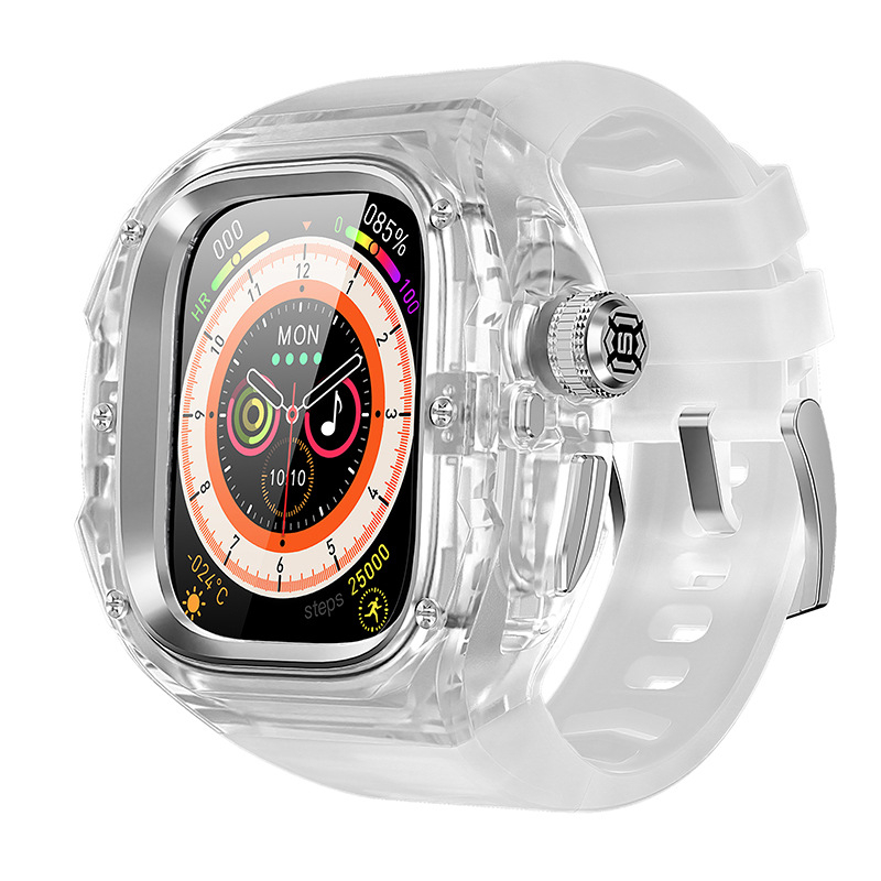 SHELLBOX Apple Watch Ultra apsauginė dėžutė – skaidrus kristalų stiliaus, atsparus kritimams, suderinama su Ultra 1/2/3, Medžiagos: fluorinė guma, silikonas, metalas