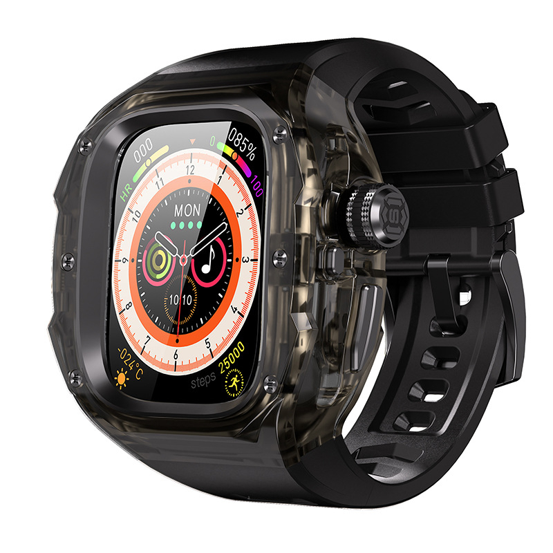 SHELLBOX Apple Watch Ultra apsauginė dėžutė – skaidrus kristalų stiliaus, atsparus kritimams, suderinama su Ultra 1/2/3, Medžiagos: fluorinė guma, silikonas, metalas