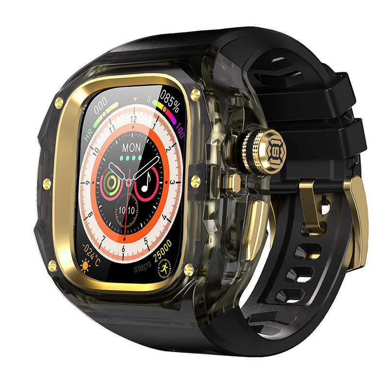 SHELLBOX Apple Watch Ultra apsauginė dėžutė – skaidrus kristalų stiliaus, atsparus kritimams, suderinama su Ultra 1/2/3, Medžiagos: fluorinė guma, silikonas, metalas