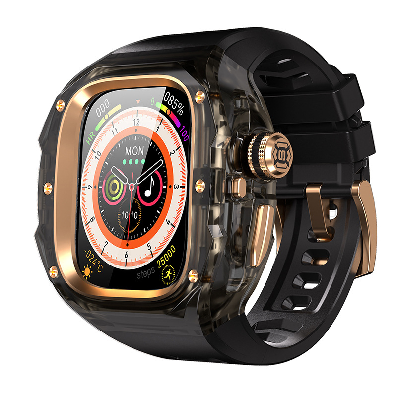 SHELLBOX Apple Watch Ultra apsauginė dėžutė – skaidrus kristalų stiliaus, atsparus kritimams, suderinama su Ultra 1/2/3, Medžiagos: fluorinė guma, silikonas, metalas