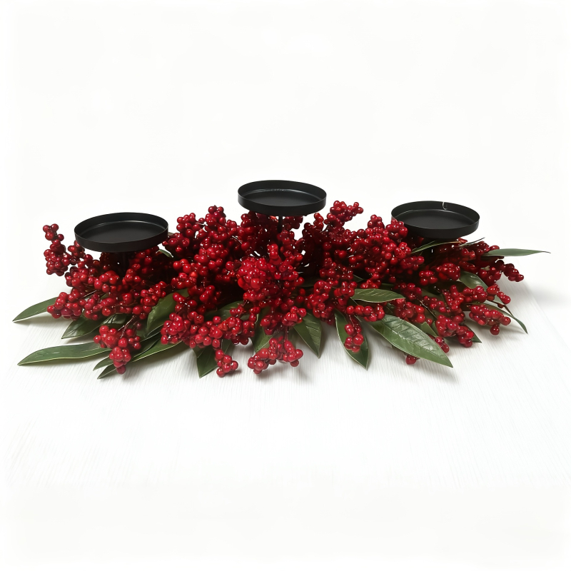 Medinė žvakių laikiklis Kalėdoms su trimis kojomis ir gėlių žiedų dekoru