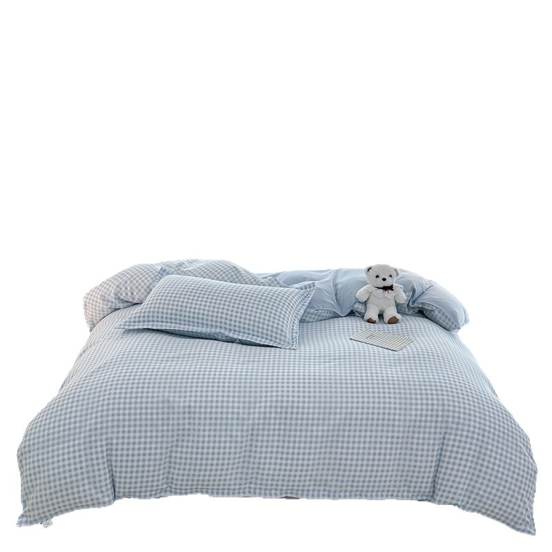 Aloe kokvilnas gultas veļas četrdaļīgs komplekts ar svītru un ģeometrisku rakstu; reaktīvā drukāšana un krāsošana; plakans lakts stils, mūsdienīgs minimālismus