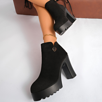 Moteriški Martins batai su storu kulną virš 8 cm, atspari vandeniui platforma, šoninis užtrauktukas, PU oda