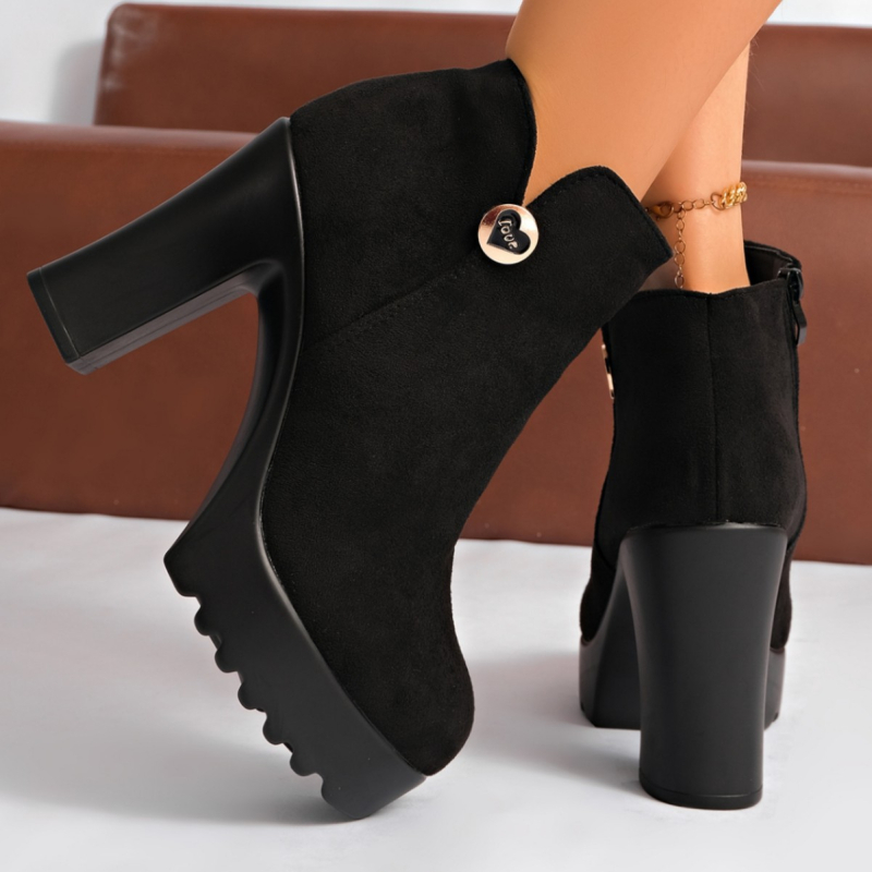 Moteriški Martins batai su storu kulną virš 8 cm, atspari vandeniui platforma, šoninis užtrauktukas, PU oda