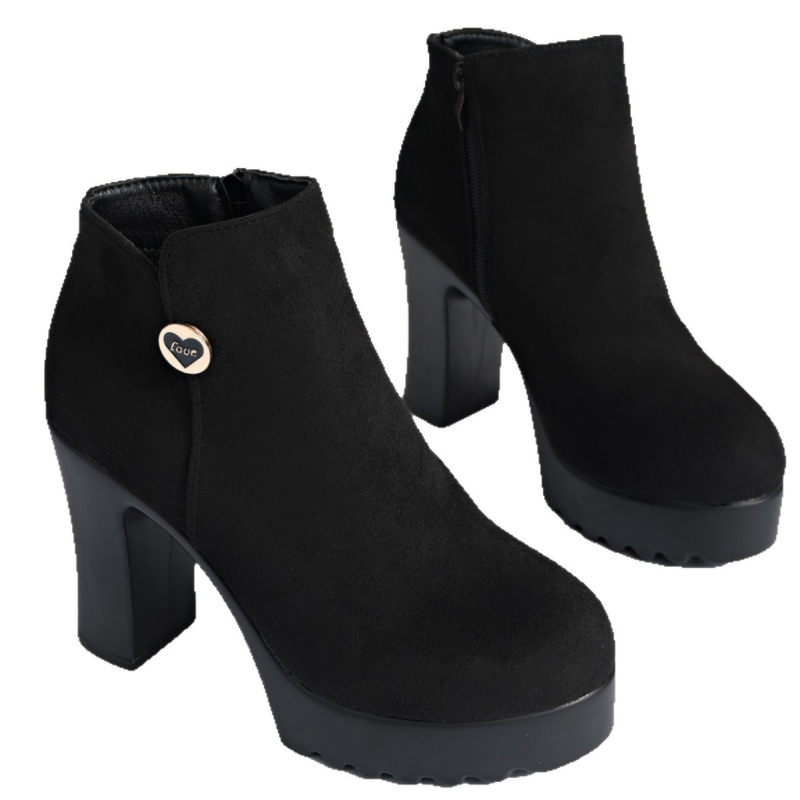 Moteriški Martins batai su storu kulną virš 8 cm, atspari vandeniui platforma, šoninis užtrauktukas, PU oda