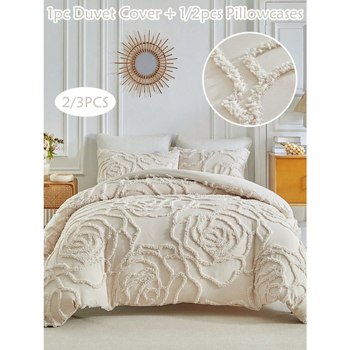 Trīsdaļīgs gultas veļas komplekts ar ziedu rakstu, digitālā druka uz ķīmiskās šķiedras, mūsdienīgs minimālisma stils, 90 g/m²